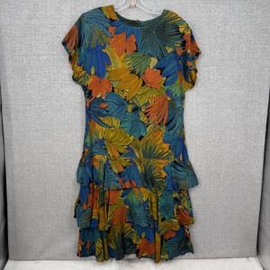 Vtg Y2K SKU Tropical Floral Tiered Ruffle Dress Women 12 Multicolored Boho